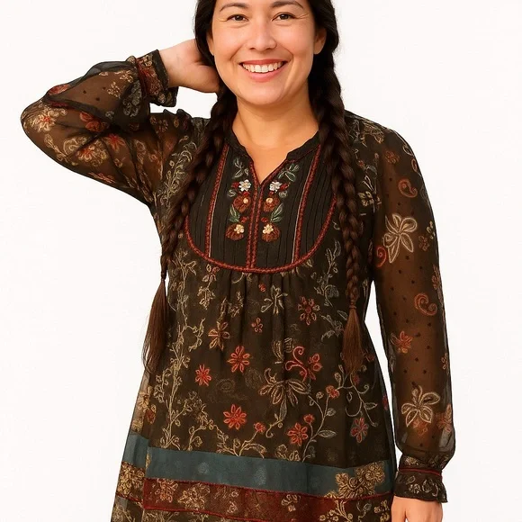 Double D Ranch “Lakota” Gypsy velvet trimmed bejeweled dress NWOT - Picture 3 of 13